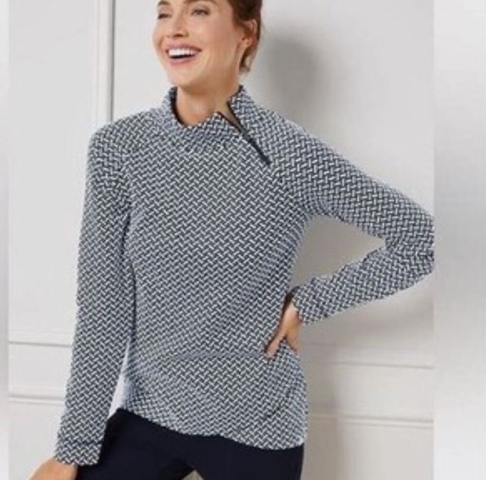 T by Talbots Asymmetric Zip Mockneck Rouen Geo Pullover top 3XP NEW